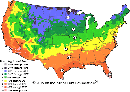 Hardiness zone map for planning garden plants