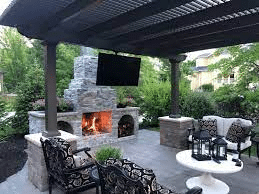 Outdoor fireplace covered by roof