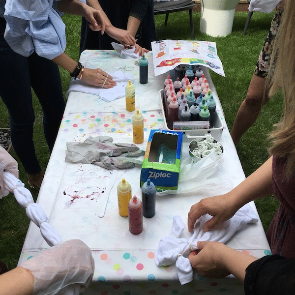 A 70s theme party tie dye station for your inner hippie