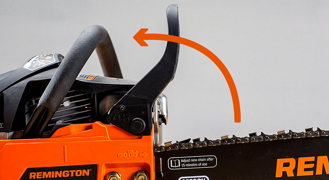 A chainsaw with a chain brake and other safety features